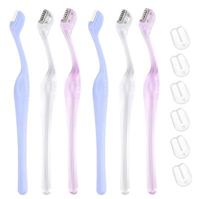 6 Pcs Eyebrow Razor Mini Eyebrow Trimmer Facial Razor for Women Female Face Shaver Lip Hair Remover Eye Brow Razors for Women Makeup Face Care (Clear, Clear Purple, Light Blue)