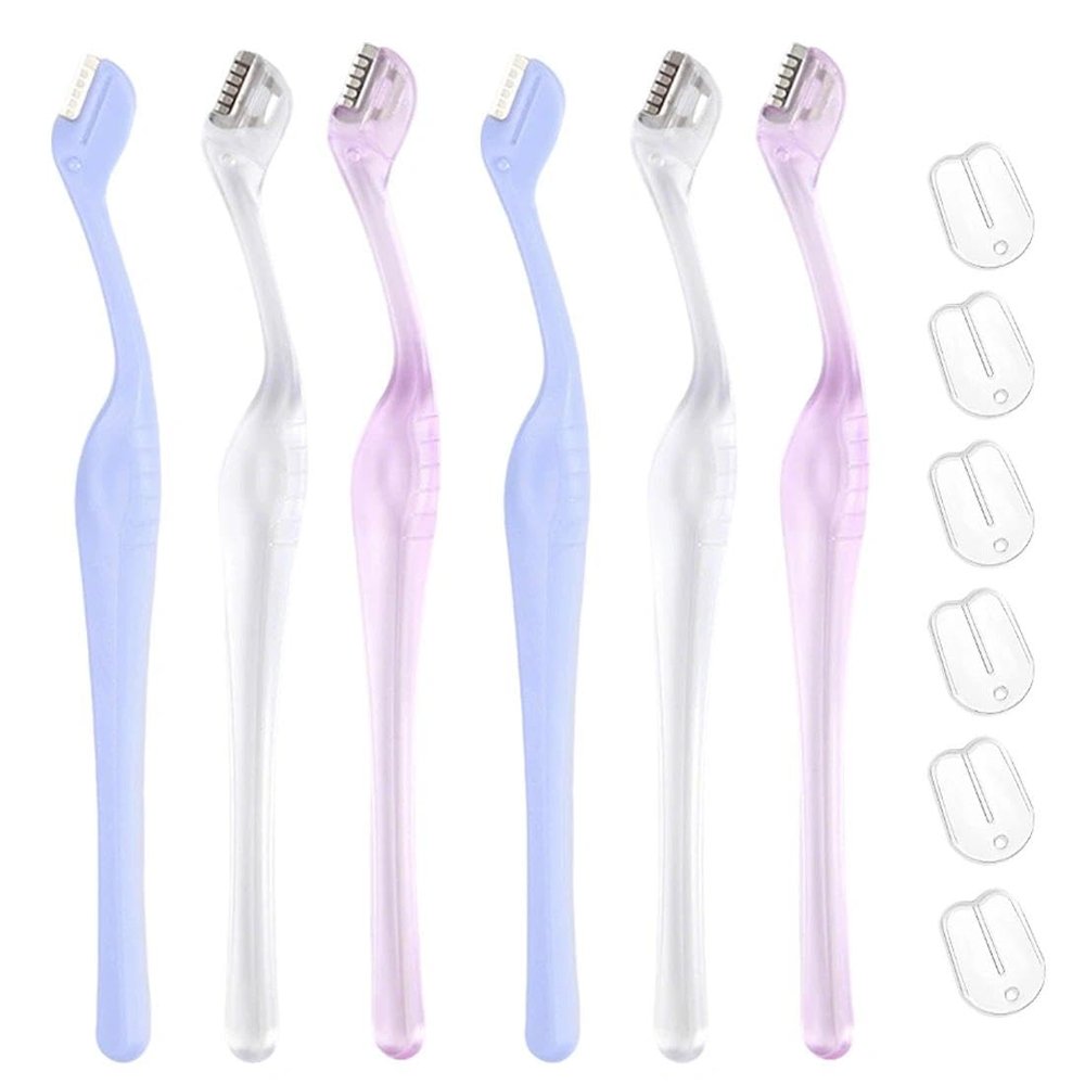 6 Pcs Eyebrow Razor Mini Eyebrow Trimmer Facial Razor for Women Female Face Shaver Lip Hair Remover Eye Brow Razors for Women Makeup Face Care (Clear, Clear Purple, Light Blue)