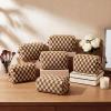 Gilprop 8 Pcs Checkered Makeup Bag Small Cosmetic Pouch Bulk,Brown view 4