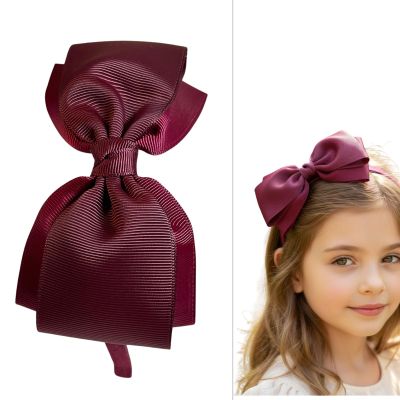 ClassExceed Burgundy Bow Headband for Girls 4-12 Burgundy Headband with Bow for School Uniform & Back to School Handmade Grosgrain Ribbon Side Bow for Christmas & Picture Day