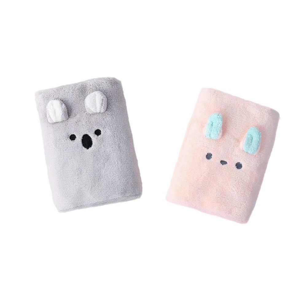 SOIMISS 2pcs Quick Dry Hair Wrap Towels Soft Coral Fleece Absorbent Bath Shower Towels for Women with Cartoon Bear Bunny Design, Pink and Grey