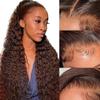 360 Deep Wave Lace Front Drawstring Wigs Human Hair For Women 14" Brown view 2