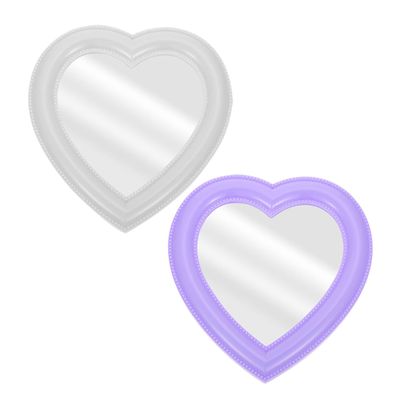 OFFIGAM 2pcs Heart Shaped Wall Makeup Mirrors Small Tabletop Vanity Mirrors for Bedroom Decor White and Purple for Personal Use