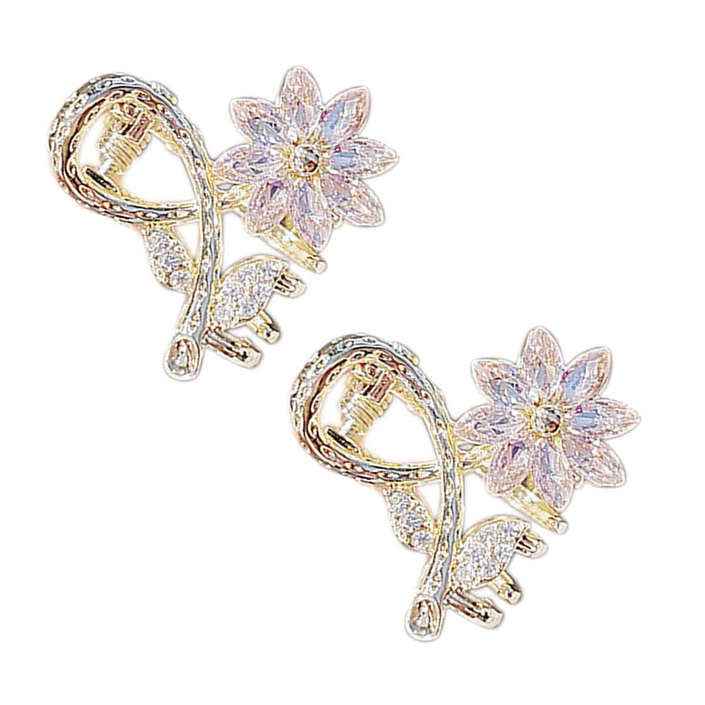 Beavorty 2 Pack Mini Crystal Flower Hair Claw Clips Pink Rhinestone Jaw Clips for Women, Small Floral Hair Clamp Holders for Styling and Daily Use