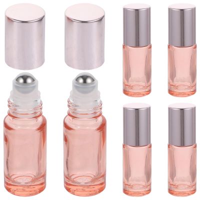 LIFKICH 6pcs 5ml Glass Roller Bottles Refillable Essential Oil Bottles with Rose Gold Roller Balls and Caps for Travel Perfume and Oil Storage