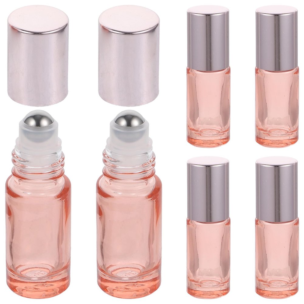 LIFKICH 6pcs 5ml Glass Roller Bottles Refillable Essential Oil Bottles with Rose Gold Roller Balls and Caps for Travel Perfume and Oil Storage