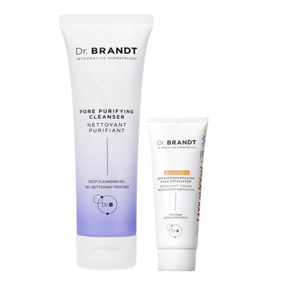 Dr. Brandt Advanced Pore Cleansing Duo - Includes Pores No More Purifying Cleanser (4.2 fl oz) + Advanced Microdermabrasion Face Exfoliator Travel Size (0.7 oz)