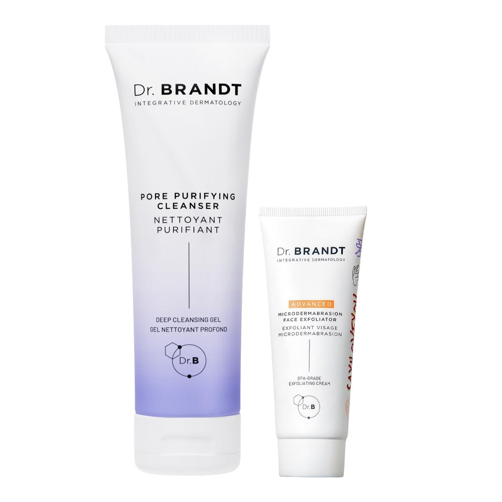 Dr. Brandt Advanced Pore Cleansing Duo - Includes Pores No More Purifying Cleanser (4.2 fl oz) + Advanced Microdermabrasion Face Exfoliator Travel Size (0.7 oz)