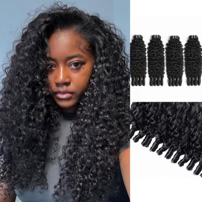 Burmese Curly Bundles Human Hair 3C4A Spiral End Quick Water Wave Human Hair Bundles Extensions 4 Pcs for Women 20 20 20 20 inch Natural Black