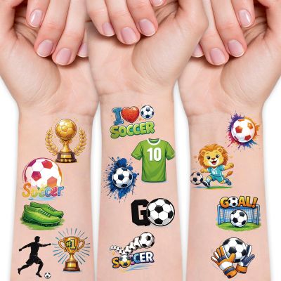 117PCS Soccer Ball Temporary Tattoos for Kids Teens, Football Match Trophy Sports Events Fake Tattoos Stickers, World Cup Soccer Party Favors School Trade Days Summer Camp Game Team Celebration