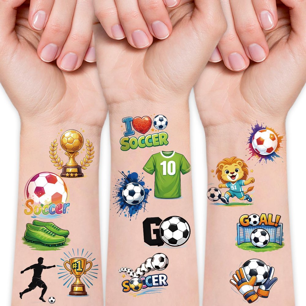 117PCS Soccer Ball Temporary Tattoos for Kids Teens, Football Match Trophy Sports Events Fake Tattoos Stickers, World Cup Soccer Party Favors School Trade Days Summer Camp Game Team Celebration