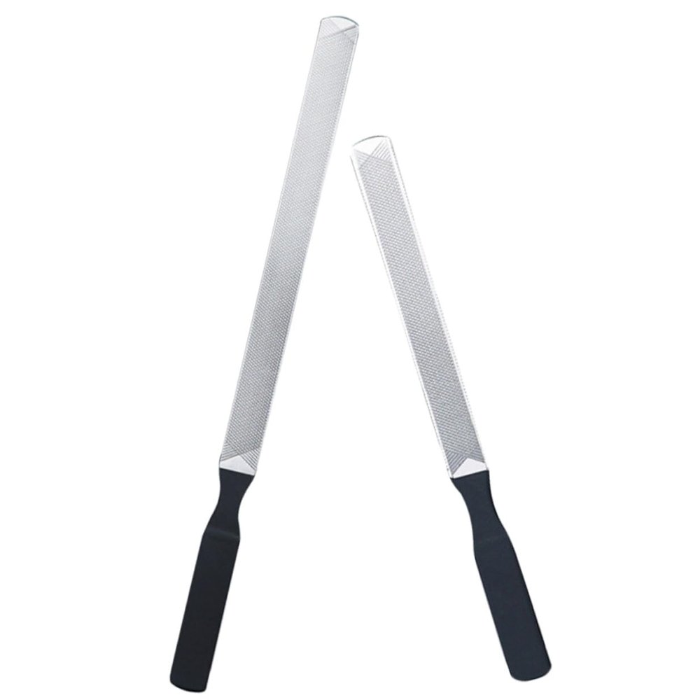 CLISPEED 2pcs Stainless Steel Non-Rust Nail Files for Thick Nails Double-Sided Metal Manicure Tools 13cm 18cm Black Files for Home and Salon Use