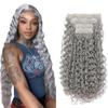 Gray Deep Wave Clip in Hair Extensions - 26 Inch Real Remy Soft Silver Human Hair, 120g 7pcs,Silver Gray Human Hair Extensions Clip ins for Women view 1