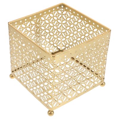 Gold Iron Vanity Organizer Basket for Makeup and Toiletries Storage