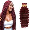 #99J Burgundy Braiding Human Hair for Boho Braiding Human hair 3 Bundles 26 26 26 Inch Burgundy Deep Wave Boho Hair for Bulk Braids Human Hair Extensions 50 Gram Per Bundle view 1