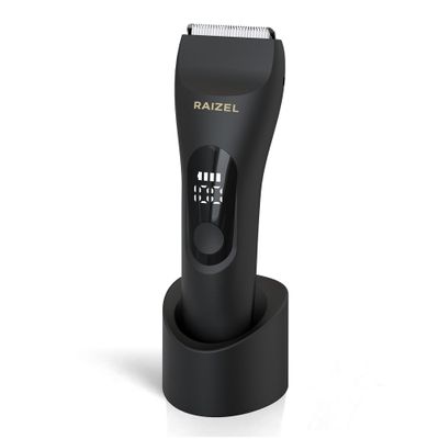 RAIZEL Electric Body Hair Trimmer for Men and Women, Waterproof Groin and Bikini Trimmer, Wet/Dry Cordless Shaver with USB Standing Charge Dock (Black)