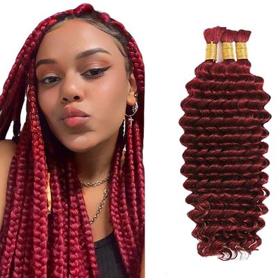 #99J Human Braiding Hair for Boho Braids 12 12 12 Inch #99J Burgundy Deep Wave Bulk Human Hair Wine Red Knotless Boho Braiding Curly Virgin Hair Extensions 150g