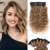 Clip in Short Hair Extensions Real Human Hair,Prokyvity Short Hair Extensions Clip ins,Wavy Mini Hairpieces for Volume & Highlights,Seamless Design,6 Pieces 31g 10 inch Medium Brown Mixed Dark Blonde view 1