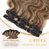 Clip in Short Hair Extensions Real Human Hair,Prokyvity Short Hair Extensions Clip ins,Wavy Mini Hairpieces for Volume & Highlights,Seamless Design,6 Pieces 31g 10 inch Medium Brown Mixed Dark Blonde view 2