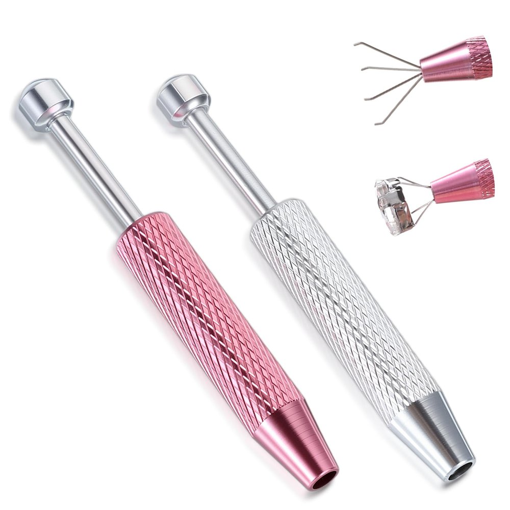 Skrfren 2 PCS Piercing Ball Grabber Tool for Changing Jewelry Diamond Claw Tweezers Jeweler Gem Pick Up Tool Anti Slip 4 Claw Earring Grabber Tools for Small Parts Pickup(Silver+Pink)