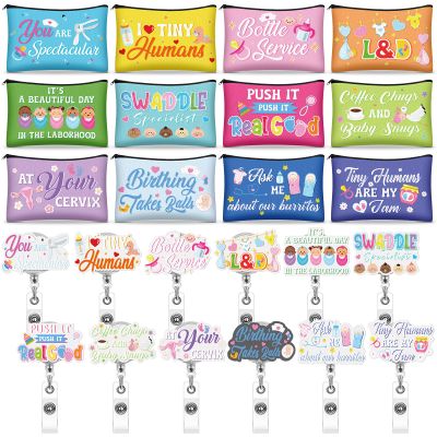 Cosblank 24 Pcs Labor and Delivery Nurse Appreciation Gifts 12 Makeup Bag 12 Retractable Badge Reels for Labor and Delivery Nurse Swaddle Specialist Obgyn Maternity Postpartum L&D Doctor Obgyn Gifts