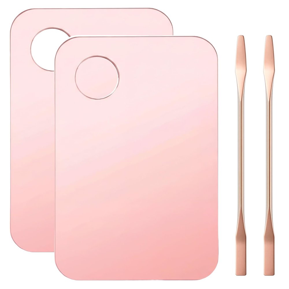 Guduling 4-Piece Foundation Mixing Palette,Makeup Mixing Tray Includes Spatula, Reusable Makeup Mixings Palette Trays for Foundation, Eyeshadow, Lipstick & Nail Art (Pink)