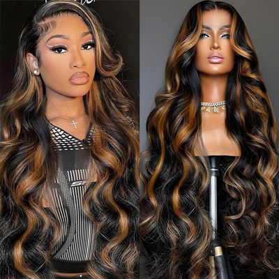 visheart 34 Inch Body Wave Lace Front Wigs Human Hair 1B/30 Ombre
