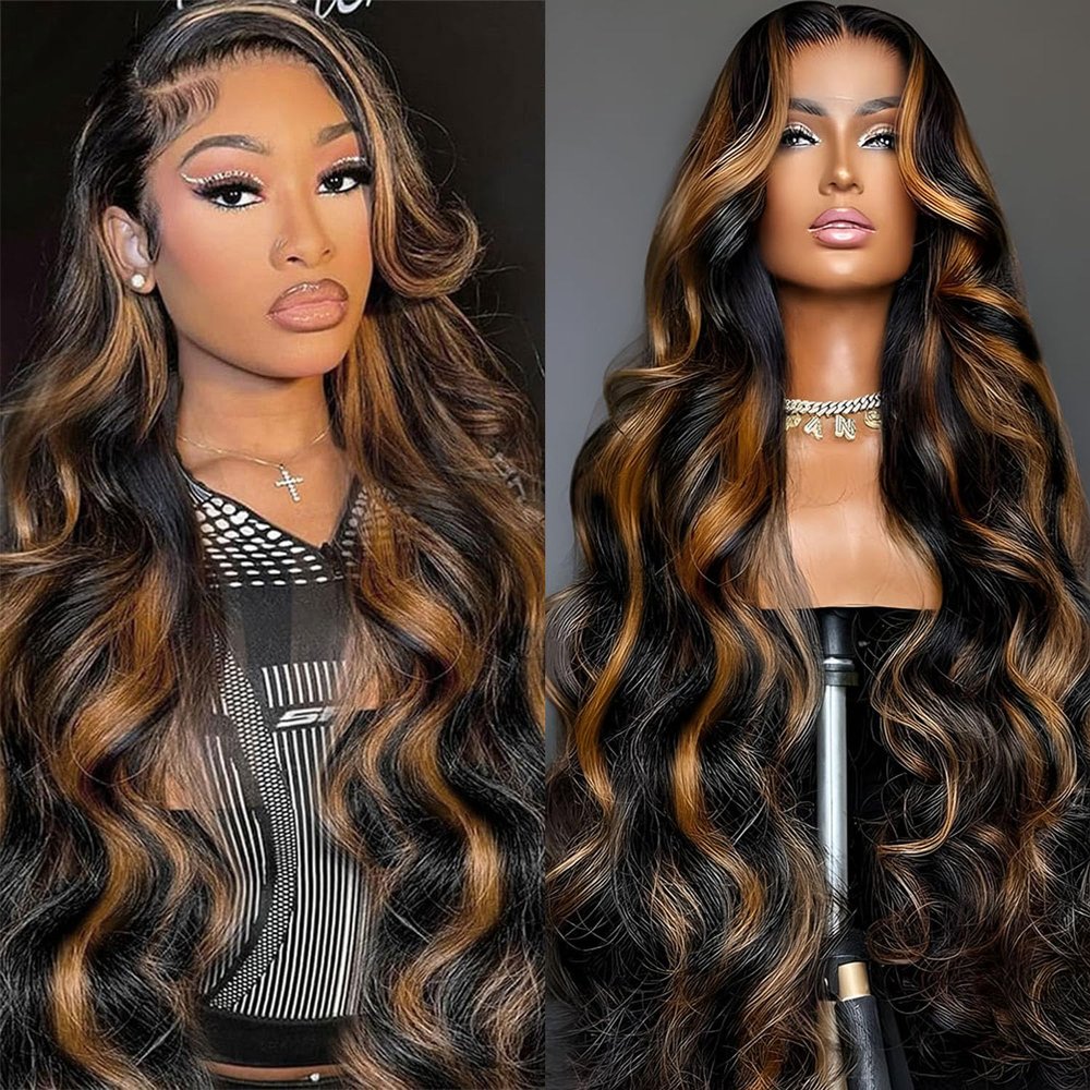 visheart 34 Inch Body Wave Lace Front Wigs Human Hair 1B/30 Ombre