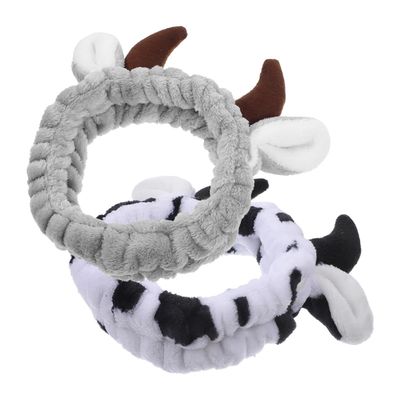 DINHEAROM Cow Print Headbands 2pcs Set, Soft Elastic Facial Hairbands for Women Spa, Makeup, Face Washing, Shower Use