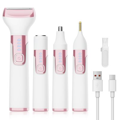 4-in-1 Electric Shaver for Women Portable Cordless Body Shaver Rechargeable Waterproof 3D Floating Head Low-Noise Painless Hair Removal Wet/Dry Use for Ladies Pubic, Legs, Face, Underarms