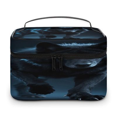 VstaDank Cool Cyan Black Wolf Toiletry Bag for Women Men Shaving Bag with Zipper Easy to Clean Portable Bathroom Shower Bags Large Waterproof Cosmetic Bags Leather Travel Makeup Pouch