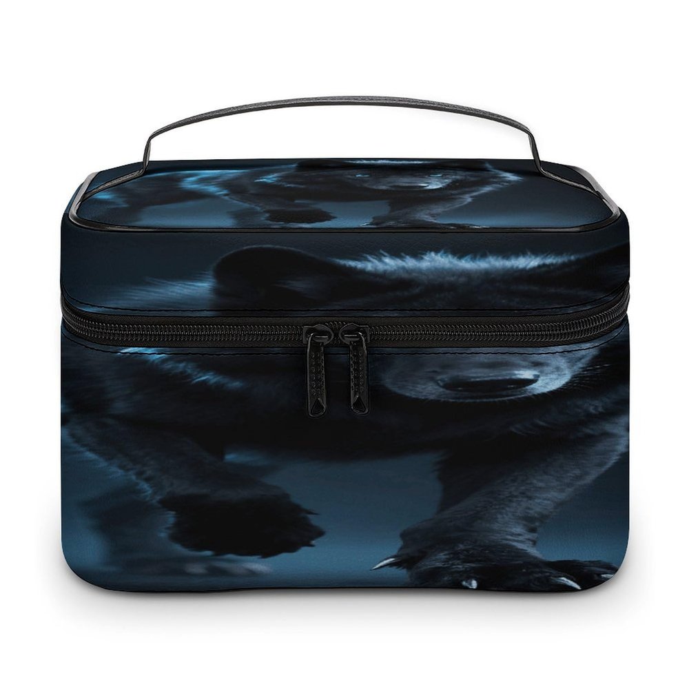 VstaDank Cool Cyan Black Wolf Toiletry Bag for Women Men Shaving Bag with Zipper Easy to Clean Portable Bathroom Shower Bags Large Waterproof Cosmetic Bags Leather Travel Makeup Pouch