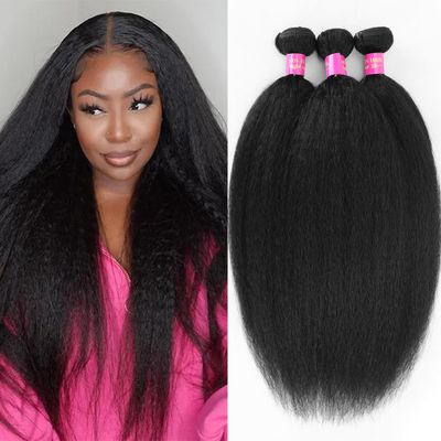 20 22 24 Inch Kinky Straight Bundles Yaki Straight Human Hair 3 Bundles Natural Black Color 100% Unprocessed Brazilian Virgin Hair Bundles Full and Thick, Silky Soft, No Shedding, No Smell