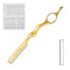 Hair Razors for Cutting, 6.89" Stainless Steel Hair Thinning Razor Kit with 10Pcs Replacement Blades, Professional Styling Texturizing Cutting Razor Tool for Salon and Home(Gold) view 1