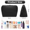 Travel Makeup Organizer Bag with Fold-Down Design and Adjustable Dividers, 27 Pockets & 3 Brush Storage Holders, Large Capacity Cosmetic Bags Toiletry Case- Black view 3