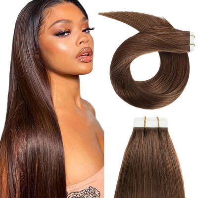 #4 Brown Tape in Extensions Human Hair 18 Inch Chocolate Straight Tape in Seamless Extensions Human Hair Skin Weft Seamless Invisible Unprocessed Virgin Remy Hair 45g 10 Pcs