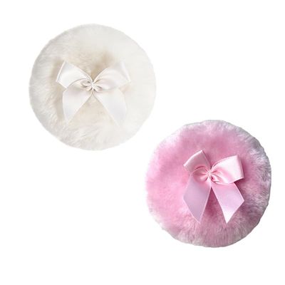 2 Pcs Large Fluffy Powder Puff, 3.54 Inch Ultra Soft Body & Dusting Powder Puff, Washable Reusable Velour for Face,Loose Powder,Wet Dry Makeup(White & Pink)