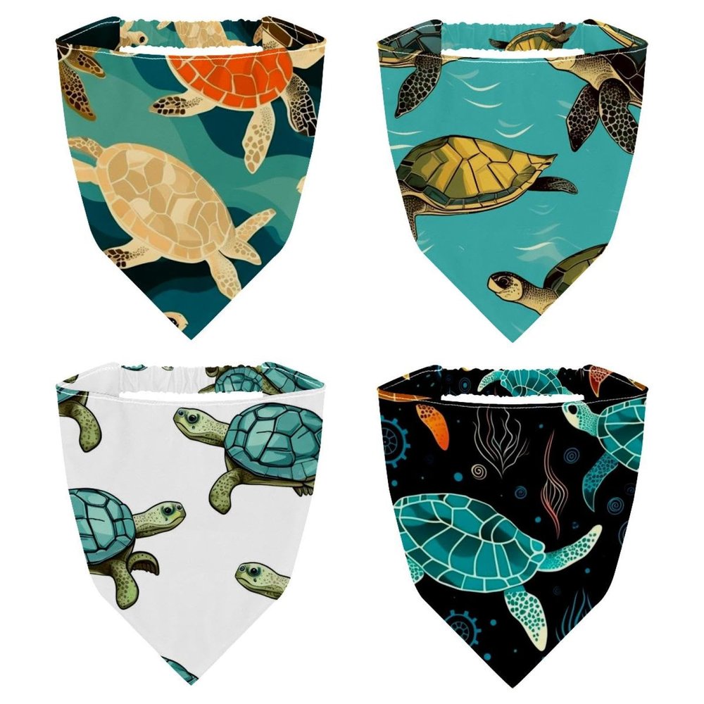 RODAILYCAY 4 Pack Sea Turtle Pattern Hair Scarf Headband for Women Girls Non Slip Head Covers Elastic Triangle Head Scarf Bandana