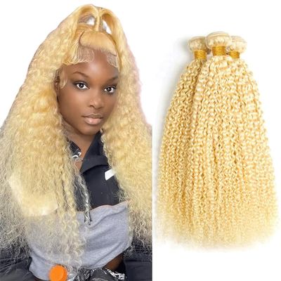 613 Kinky Curly Bundles Human Hair Blonde Bundle Double Weft Brazilian Hair Extensions Soft And Silky 20 22 24 Inch 3 Bundles 150g