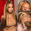 LETMIEO 30 inch Ombre Lace Front Wig Human Hair Straight 13x6 Highlight Wig view 1
