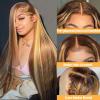 LETMIEO 30 inch Ombre Lace Front Wig Human Hair Straight 13x6 Highlight Wig view 2
