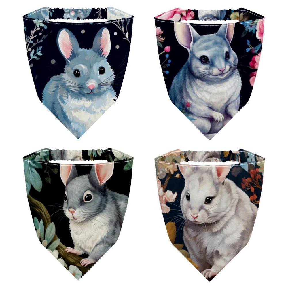RODAILYCAY 4 Packs Triangle Head Scarf, Chiffon Hair Kerchief, Chinchilla Elastic Hair Scarf Bandanas for Women Girls