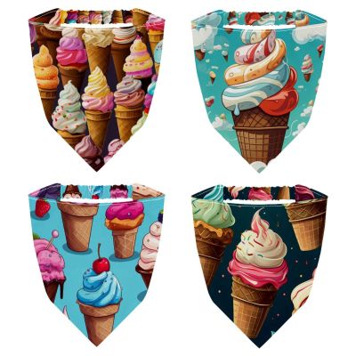 RODAILYCAY 4 Piece Hair Scarf Headband for Women Girls Ice Cream Non Slip Head Covers Elastic Triangle Head Scarf Bandana