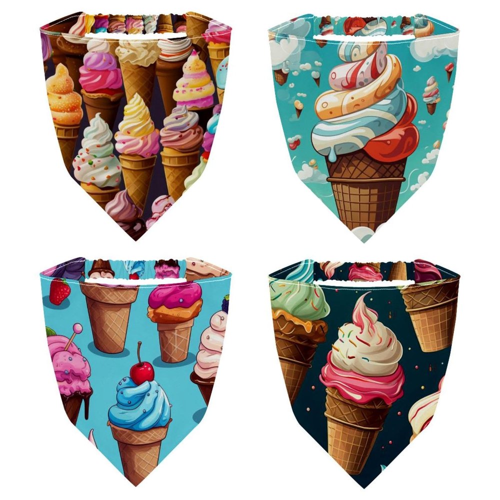 RODAILYCAY 4 Piece Hair Scarf Headband for Women Girls Ice Cream Non Slip Head Covers Elastic Triangle Head Scarf Bandana