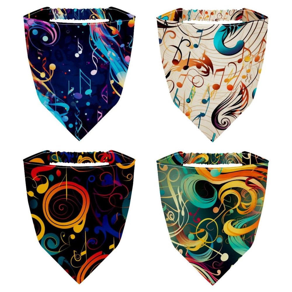 RODAILYCAY 4 PCS Music Notes Hair Scarfs Headband, Triangle Head Scarves, Non Slip Hair Bandanas, Head Kerchief for Women Girls