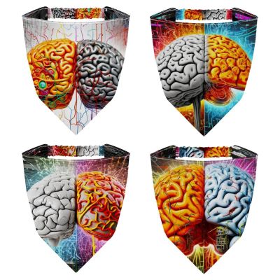 RODAILYCAY 4 PCS Hair Scarfs, Elastic Hair Scarf Headband, Artistic Brain Triangle Kerchief, Non Slip Head Hairband Bandanas