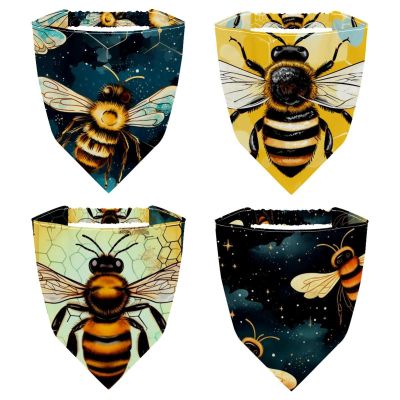 RODAILYCAY 4 PCS Hair Scarfs, Starry Sky and Bee Elastic Hair Scarf Headband, Triangle Kerchief, Non Slip Head Hairband Bandanas