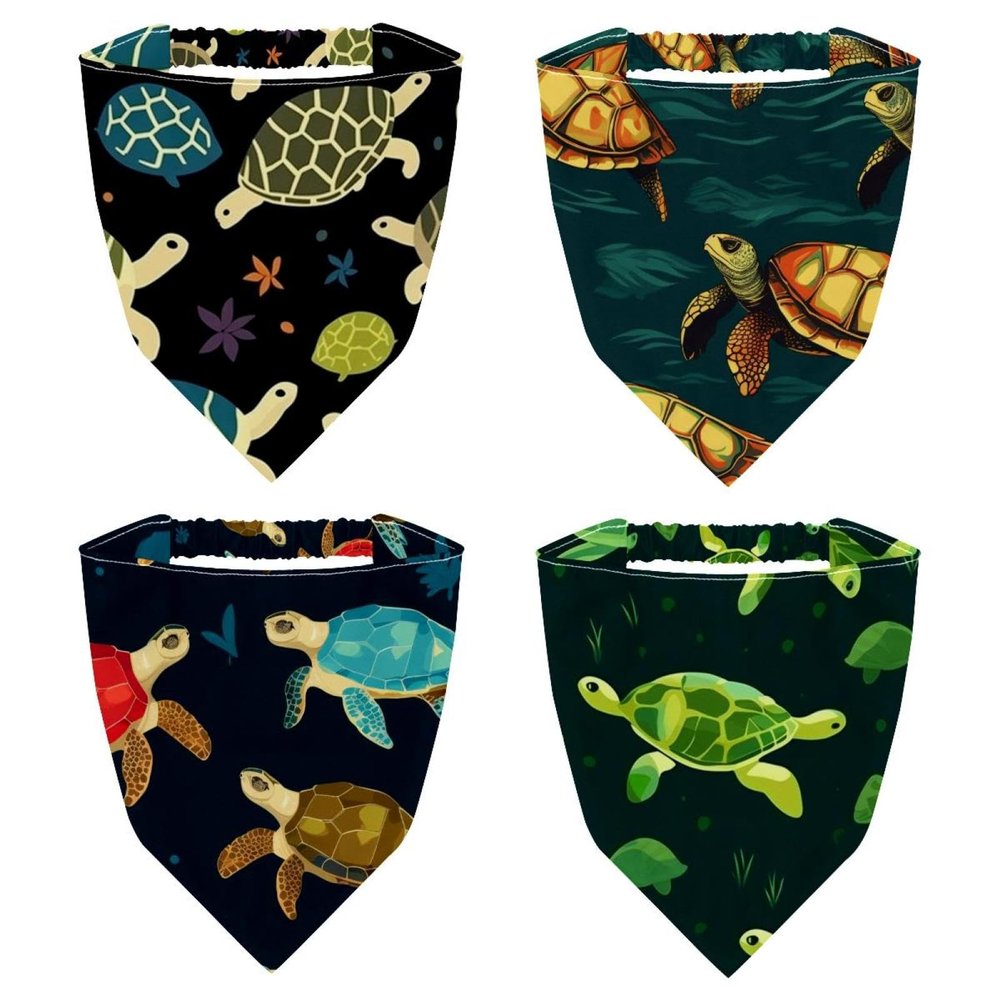 RODAILYCAY 4 Pack Hair Scarfs Headband, Sea Turtle Pattern Triangle Head Scarves, Non Slip Hair Bandanas, Head Kerchief for Women Girls