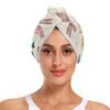 ElliTarr Microfiber Hair Towel Wrap Absorbent Hair Wrap Towels Turban with Button 2 Pack Hair Drying Cap for Wet Curly Long Hair Quick Dry Anti Frizz Bows and Stars Beige view 4