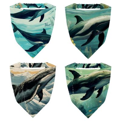 RODAILYCAY 4 Pieces Hair Scarf Headband for Women Girls Whale Non Slip Head Covers Elastic Triangle Head Scarf Bandana